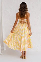 Kinslee Smocked Gingham High Low Maxi Dress - Yellow Ins Street